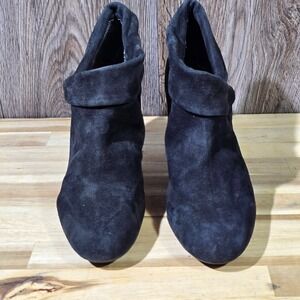 Enzo Angiolini BLONDEY Suede Ankle Booties Heel Black Women's Size 7M‎ Foldover